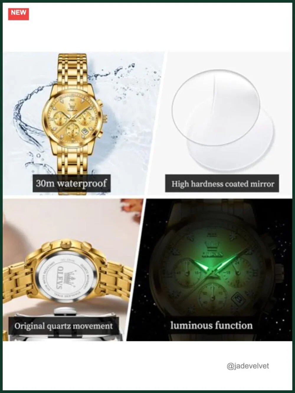 Ladies Multifunction Watch Stainless Steel Two Tone Analog Quartz Waterproof